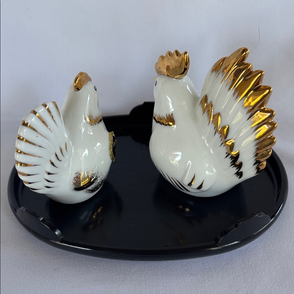 Japanese Porcelain/Ceramic Gold and White Hooster & Hen Figurines - Picture 4 of 12